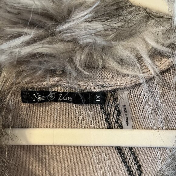 Nic Zoe Cardigan Sweater Open Front Fur Trim Art Lagenlook Boho Preppy Whimsical - Picture 5 of 8